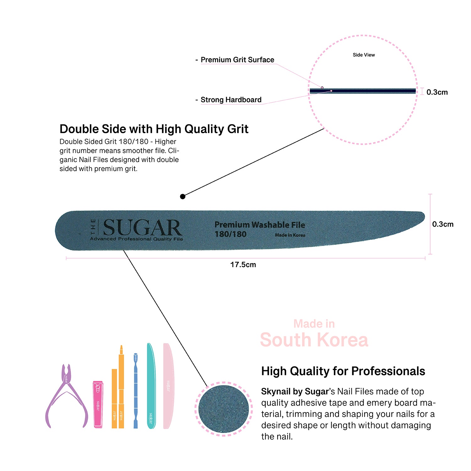 5pcs of washable Double Side Knife 180/180 nail file from Skynailbysugar